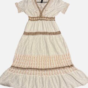 Anthropologie  Bohemian Maxi Dress Crochet Lace Eyelet Beach Me2Magic Victoria-L